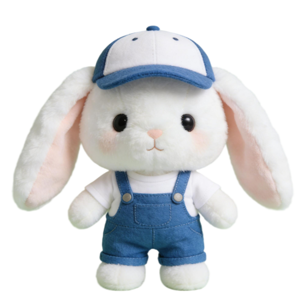 Bunny Plush in Denim Overalls & Baseball Cap(30 Inches)